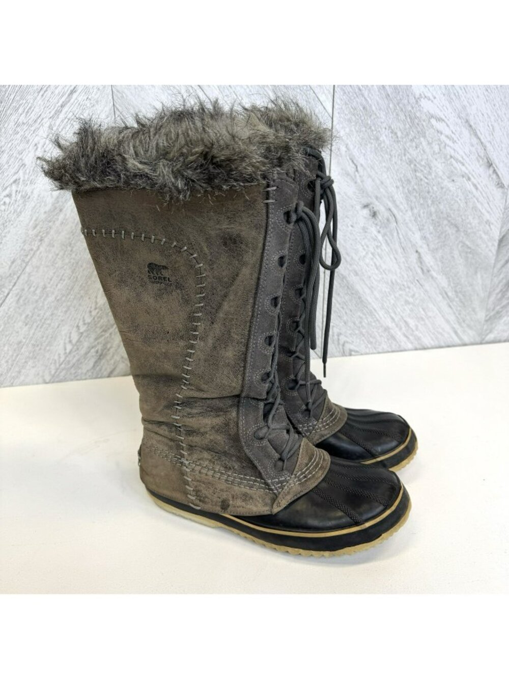 SOREL Cate The Great Winter Boots Womens US 8 NL1642-035 Gray Leather Waterproof